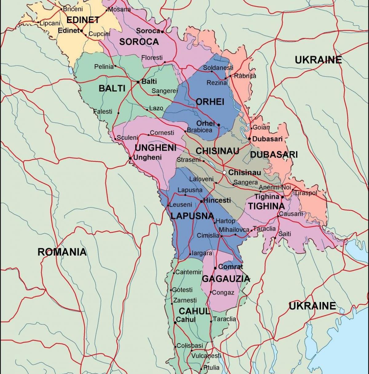 Kaart van Moldavië politieke